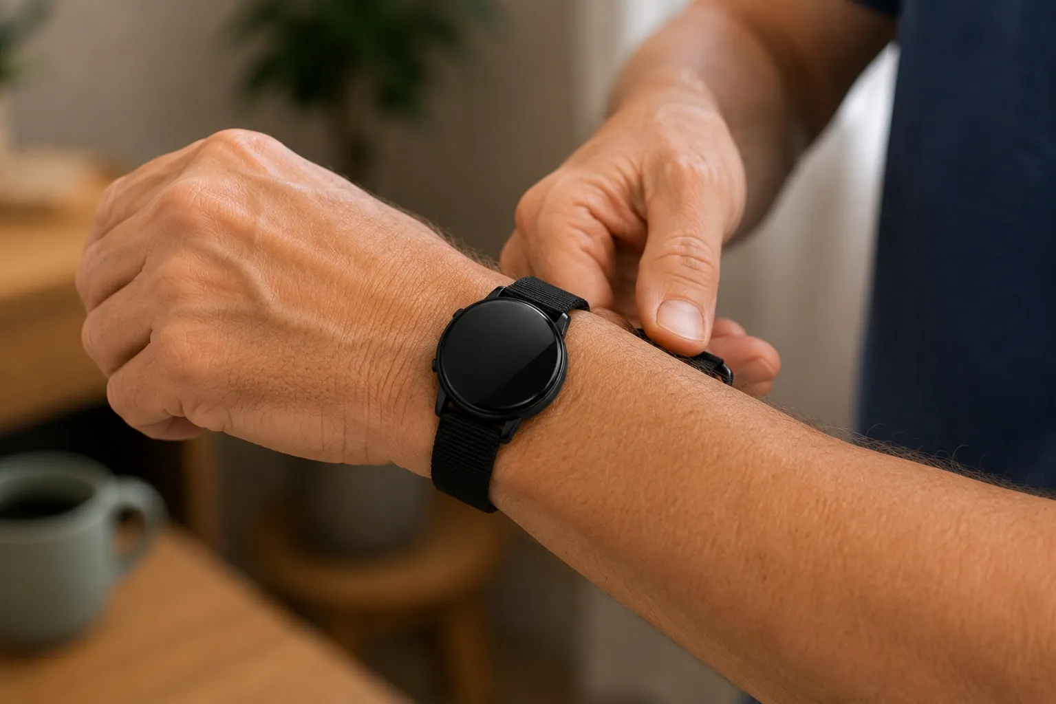 Close-up of a person wearing a SENS motion sensor on their wrist